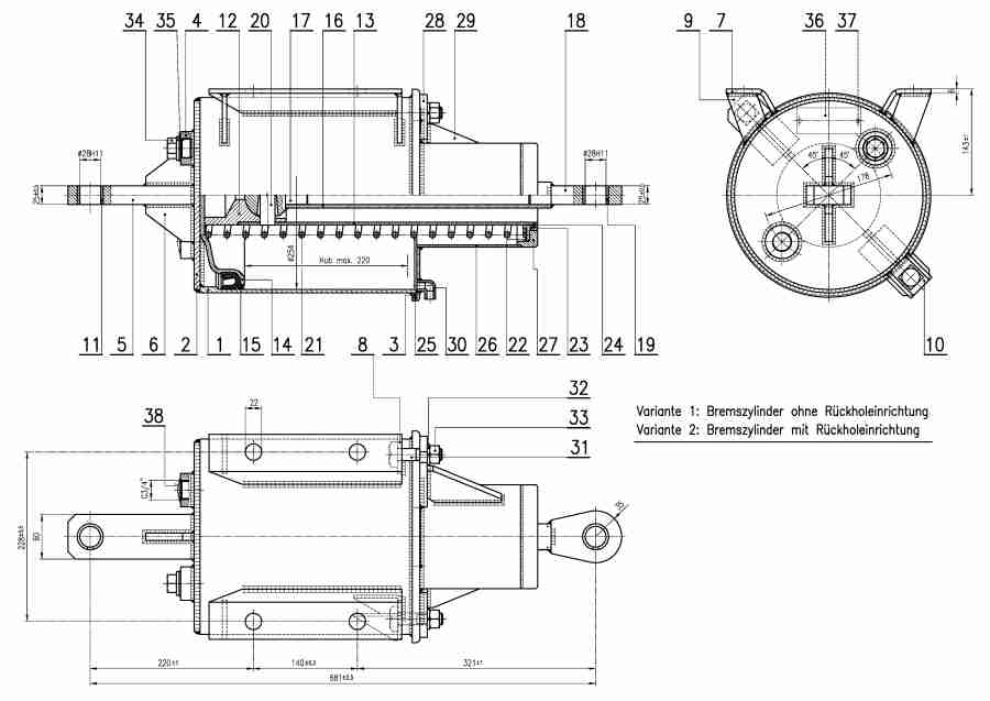 Bremszylinder mit Rückholung 10